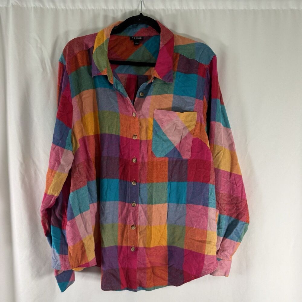 Torrid Button Down Shirt Women's 1 1X Multicolor Long Sleeve Pocket Collared